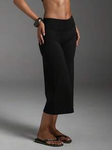 Women Wide Leg Capri Yoga Pants Low Rise Loose Fit Flared Lounge Yoga Flare Culottes Cropped Pants Summer Workout Going Out Palazzo Pants Trousers - 黑色 - 查看 3