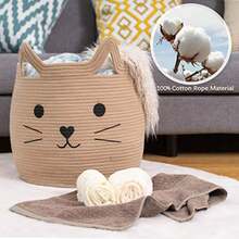 VK VK.LIVING Cestas Animales Grans Cuerda Algodón Tejida con Lindo Gato Almacenamiento Organizador Lavanría para Toallas, Mantas, Juguetes, Ropa, Regalos Caja de Juguetes - Neutral - Ver 5