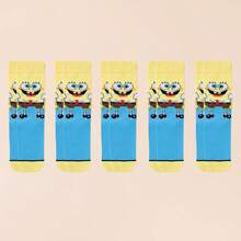 SpongeBob SquarePants 1雙隨機款 SquarePants 卡通中筒襪，適合街頭風與休閒穿搭，可愛校服與日常穿著 - 彩色 - 查看 7