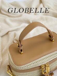 GLOBELLE 女款草編斜背方包，夏季編織手提包，附可拆卸可調節式肩帶，金色拉鍊開合，休閒海灘肩背包，適合度假日常使用 - 彩色 - 查看 7
