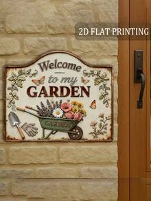 Letrero de madera vintage 2D "Bienvenido a mi jardín" - Diseño floral estilo granja, decoración de pared exterior de madera duradera, decoración de jardín | Letrero de bienvenida vintage | Resistente a la intemperie, decoración colgante para el hogar - Colgante de pared de madera - Ver 6