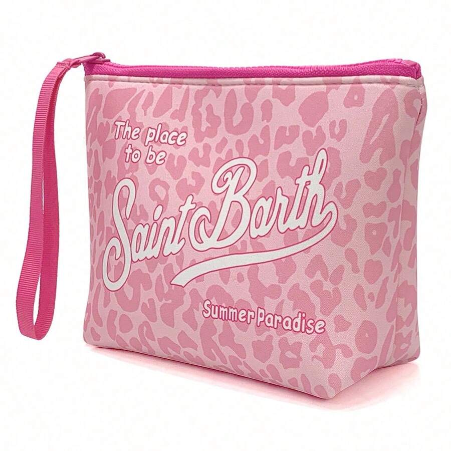 Borse da donna St. Barth, pochette con stampa leopardata, stile casual europeo e americano, pochette in denim pied de poule, pochette a righe. - Stampa leopardata rosa rossa - Visualizzare 1