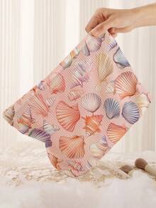 1pc Portable Cosmetic Bag With Starfish & Seashell Ocean Elements Double-Sided Print, Zipper Travel Makeup Pouch, Multifunctional Toiletry Storage Bag - Multicolor - View 3