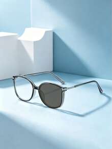 2/1pcs Photochromic Double-Sided Rhinestone Inlaid Lightweight Grey Brown Cat Eye Pattern Fashion Flat Lens Reading Glasses, Versatile Style - Multicolor - View 23