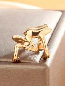 1pc Fashionable Frog Ear Cuff, Single Ear Cartilage Clip Accessory, Personalized Cold Style For Women And Couples, Daily Wear - Golden Frog - View 3