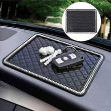 Large Rhombus Rhinestone Car Anti-Slip Mat, Dashboard Stable Phone Navigation Holder, Luxury Rhinestone Decor Interior - 1 Piece Of Rhinestone-embedded Anti-slip Mat - View 2