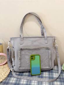 High-Quality Large Capacity Crossbody Bag, Student Messenger Bag For School, Daily Commute Shoulder Tote - Grey - View 3