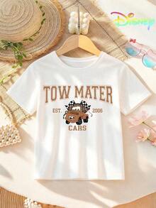 Disney Tow Mater Cars Kids Short Sleeve Tee, 6 Months-3 Years, Neutral Cotton-Free Daily Wear With Fun Tow Truck Graphic, Express Delivery - trắng - Xem 2