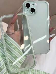 Funda rígida de 3 en 1 para iPhone 17, de alta calidad, con marcos de unicolor coloridos, estilo minimalista INS a prueba de golpes, funda de teléfono transparente de color disponible en rosa, blanco, negro, azul, verde - verde menta - Ver 1