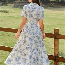 Vestido de mujer elegante y vintage con bolsillos y cinturón, vestido camisero con estampado floral, cierre con botones, vestido casual para ir y venir, vacaciones, vestidos de verano para mujer, atuendos de vacaciones de verano, atuendos de primavera para mujer, vestidos de primavera para mujer, ropa de primavera para mujer, atuendos de vacaciones de primavera, vestidos elegantes para fiestas, vestidos elegantes para fiestas para mujer, vestido de invitada de boda para mujer, vestido - Blanco y Negro - Ver 6