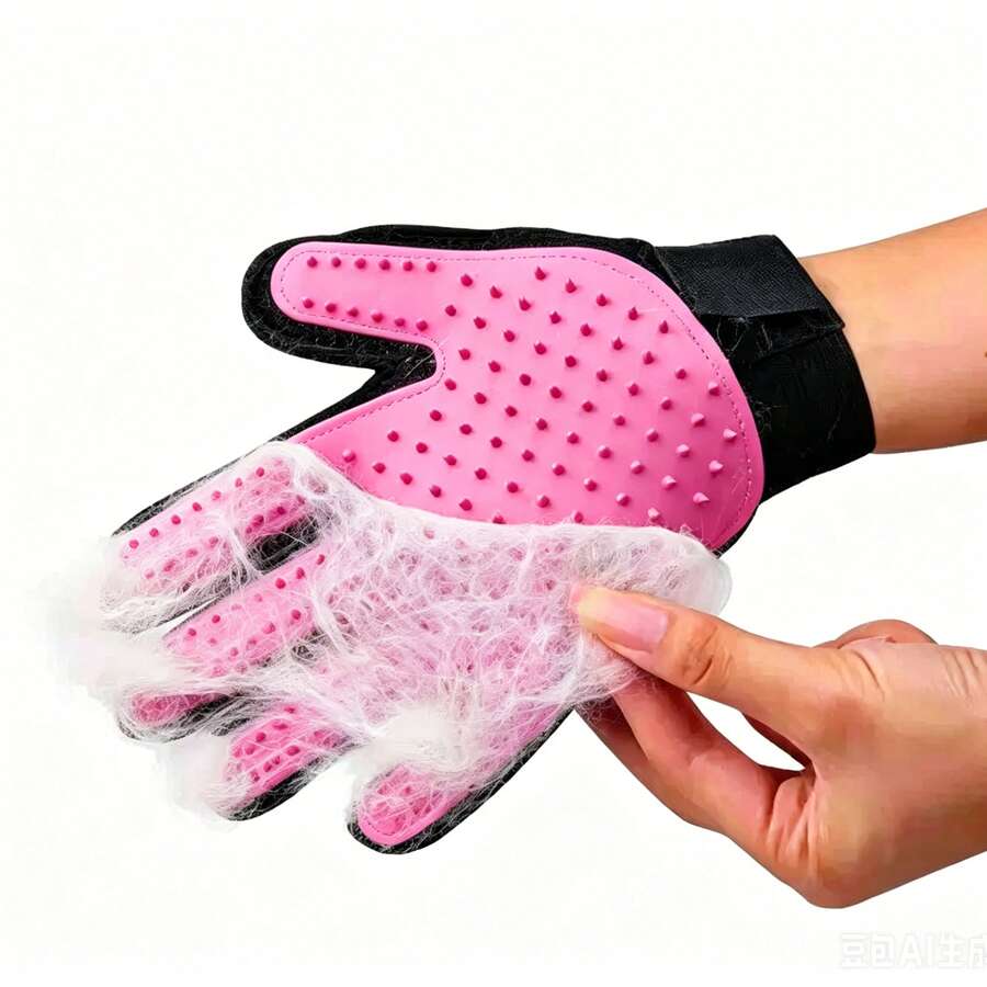 1pc Pet Silicone Grooming Glove, Cat & Dog Bathing Massage Deshedding Brush, Gentle Hair Removal Comb, Suitable For Daily Cleaning - Pink - View 1