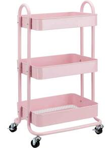 3-Tier Rolling Kitchen Cart White Rolling Utility Cart With Wheels Storage Organizer For Home Office - Dusty Pink - View 10