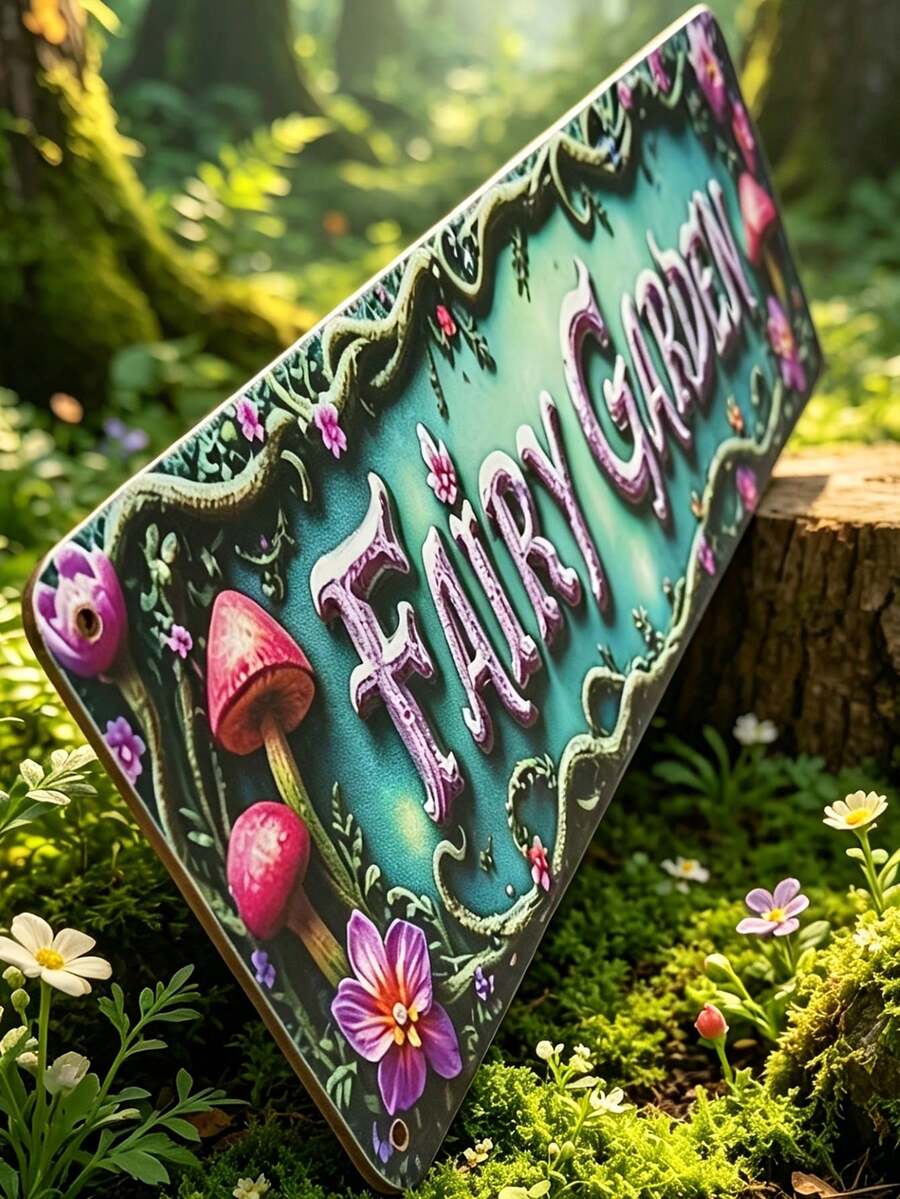 2D Flat Vintage Plant And Letter Wooden Wall Address Sign Decor - Thickened Green Background, Mushroom, Floral, Vine And Letter Patterns - Suitable For Outdoor/Decorative Use, Office And Other Spaces - A - View 1