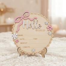1pc Hello World Wooden Baby Birth Announcement Sign With Pink Bow, Newborn Sign For Hospital, Cloud Shape Floral Newborn Name Date Time Weight Length Board, Baby Girl Nursery Photo Prop Baby Girl Nursery Decor Photo Prop Keepsake - Small Lace - View 8