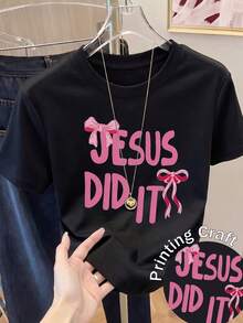 Camiseta de manga corta con estampado para mujer, ropa de primavera, atuendo para festividades, blanca para verano, look playero, estilo vacacional, estilo rural, atuendo de oficina para mujer. - Negro - Ver 6