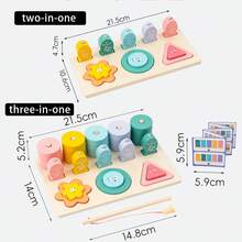 Wooden Magnetic Fishing Toy 3-In-1 Shape Stacking & Matching Game, Early Learning Cognitive Blocks, Parent-Child Interactive Educational Gift - Multicolor - View 3