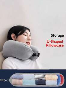 Almohada de viaje rellenable, adecuada para equipaje extra, bolsa de almacenamiento de almohada de cuello de viaje de terciopelo suave, tamaño de cuello ajustable, almohada plegable multifuncional, adecuada para viajes en avión - Multicolor - Ver 6