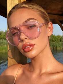 1PC Women's Plus Size Wrap-Around One-Piece Cross Y2K Street Style Personalized Glasses, Hip-Hop Party Retro Multicolor Vacation Decorative Shades, Suitable For Street Photography, Seaside, Beach, Travel, Party, Music Festival - Pink Frame and Pink Sheet - View 6