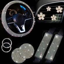11pcs Shiny Car Interior Accessories Set, Glittering Steering Wheel Cover, Seatbelt Shoulder Pads, Unisex Car Decor, Suitable For Multiple Vehicle Models - Multicolor - View 4