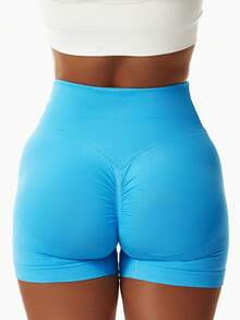 Women's Minimalist Solid Color Criss-Cross Waist Tight Sports Shorts Yoga - Blue - View 5