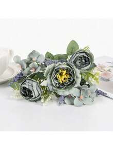 1pc Artificial Peony & Hydrangea Silk Flower Bouquet, Wedding Decor, Bridal Bouquet, Home, Restaurant, Bedroom, Balcony, Vase Decoration, Outdoor Garden, Valentine's Day, New Year Decoration, Valentine's Day Gift, Birthday Gift, Graduation Gift - Green - View 1