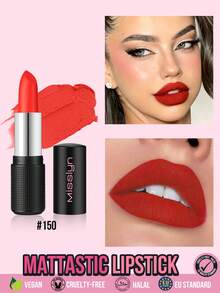 MISSLYN 1pc Mattastic Lipstick, Rich Pigment, Long-Wear Lip Color, Silky Smooth Lightweight Formula, Soft Matte Finish, Buildable Lip Makeup, High Pigment, Long-Wear, Smooth Creamy Texture, Lightweight, Buildable Color, Deep Red Tones, Goth Makeup - #150 Cherry Blaze - View 2