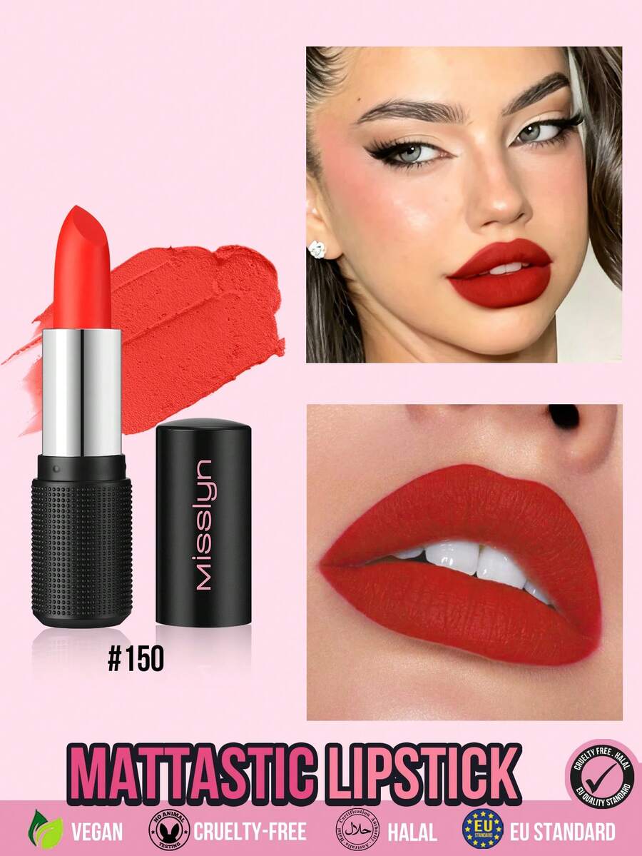 MISSLYN 1pc Mattastic Lipstick, Rich Pigment, Long-Wear Lip Color, Silky Smooth Lightweight Formula, Soft Matte Finish, Buildable Lip Makeup, High Pigment, Long-Wear, Smooth Creamy Texture, Lightweight, Buildable Color, Deep Red Tones, Goth Makeup