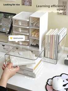 1/2 piezas Estantería transparente para revistas, organizador de correo, estantería de escritorio, estantería transparente para carpetas, soporte para archivos de papel, funda para portátil y libros, soporte organizador de libros de plástico con múltiples compartimentos - Soporte de archivos de escritorio transparente, oficina, hogar, decoración de estantería - Transparente - Ver 10