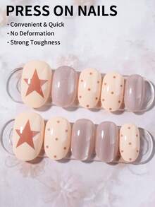 30pcs Short Oval Polka Dot Fake Nails Set, Includes 1 Double-Sided Adhesive And 1 Nail File, Short Polka Dot Nails Make Your Fingertips Shine And Charming, Perfect For Parties, Dancing And Daily Use - Multicolor - View 6