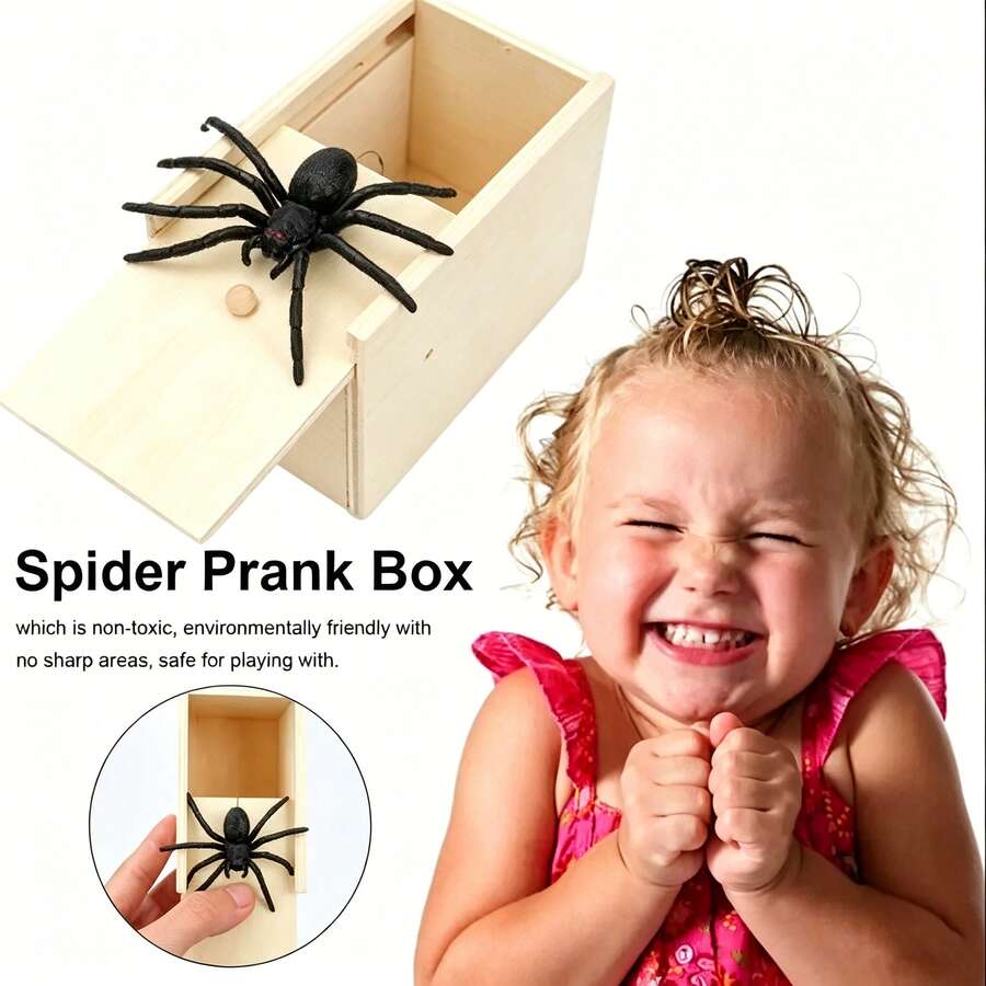 "Epic Wooden Spider Gag Box - Jump Scare Prank For Parties, Family, Office & Dorms!" - Default - View 1