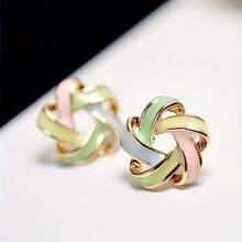 1 par de elegantes pendientes envueltos en aceite de contraste, estilo dulce y juvenil, pendientes pequeños tridimensionales con pentagrama, adecuados para regalo, uso diario, citas y fiestas - Forma geométrica - Ver 9