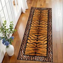 70*26inch Tiger Print Runner Rug, Retro Wild Nature Animal Skin Leopard Zebra Tiger Striped Border Area Rugs, Soft Low Pile Durable Farmhouse Decor Carpet For Dining Room Hallway - A - View 4