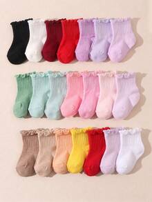 10/20 pares de calcetines de bebé de media pantorrilla en colores caramelo con volantes y alta elasticidad, calcetines para niñas pequeñas para caminar y correr en la escuela, calcetines suaves, transpirables, elásticos y que no aprietan para uso diario, de 0 a 36 meses, para todas las estaciones y para la vuelta al cole, calcetines para bebés, calcetines para niñas, calcetines para niños pequeños, calcetines de media pantorrilla, calcetines con volantes, regalo para la vuelta al cole, regalo para recién nacidos, imprescindible para revelar el del bebé. - Multicolor - Ver 5