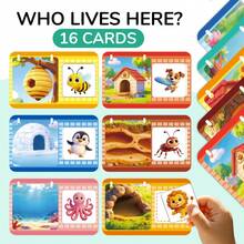Animal Flash Cards For Toddlers, Montessori Matching Game,Educational Alphabet Vocabulary Learning Toy,Cartoon Zoo Puzzle,Back To School,Birthday Gift - 彩色 - 查看 6