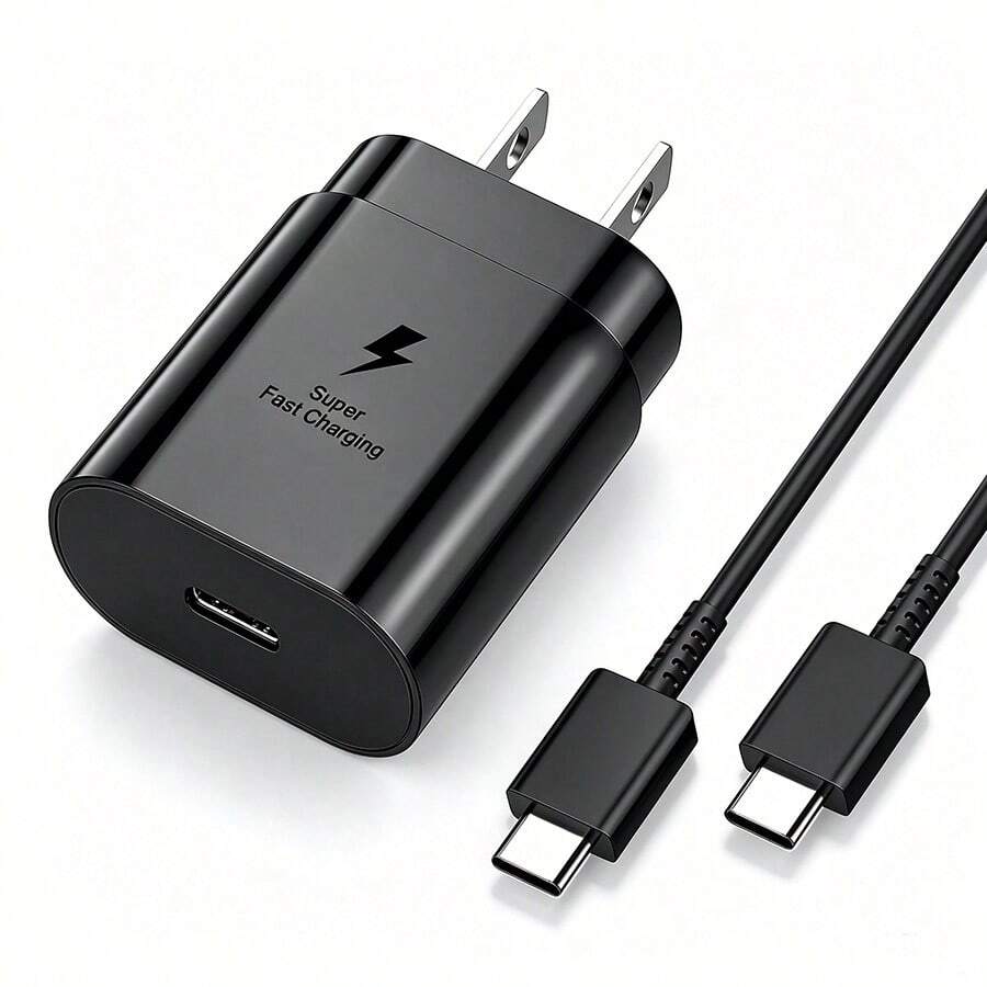 Bộ sạc siêu nhanh 25W, Bộ sạc tường USB-C tương thích với Samsung Galaxy S23 Plus S24 S22 Ultra/S22+/S25, Note 10+/Note 20/S20/S21, Z Fold 4/Z Flip 4, Galaxy Tab S7/S7+/S8/S8+/S8 Ultra, Bộ sạc USB C kèm cáp sạc nhanh 3.3/6.6ft, Tương thích với Oppo và các điện thoại di động khác, Bộ sạc tiêu chuẩn Mỹ 25W, Bộ sạc siêu nhanh - Xem 1