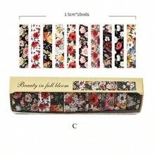 10 Rolls Of Vintage Bright Floral Pattern Washi Tape Set - Beautiful DIY Decorative Self-Adhesive Strips For Scrapbook Diary Decoration Washi Tape, Handmade Gifts For Friends Back To School - Sets - View 14