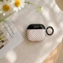 Funda de auriculares creativa de moda semitransparente rosa con lunares negros + correa de anillo con bucle colgante compatible con 4ª generación, funda de auriculares linda Apple 2ª generación 3ª generación, nueva funda protectora colgante Airpodspro 3, funda de auriculares estilo coreano Pro 2, funda de auriculares para niñas, cubierta protectora - Negro - Ver 3