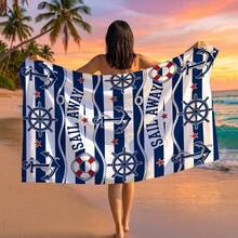 1pc Nautical Anchor & Rudder Printed Beach Towel, Suitable For Travel, Outdoor Camping, Beach, Swimming, Beach Vacation - A - View 8