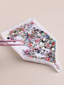 1套鑽石點鑽工具組 - 包含1支自黏式水鑽筆和2個分裝盤、鑽石美甲盤，這款雙頭自黏式亮片點鑽筆配白色亮片收納盤，適用於DIY亮片手工製作和亮片繪畫；美甲裝飾工具、水鑽收納盒、鑽石繪畫盤、DIY手工水鑽分裝盤、珠子分裝盤、鑽石繪畫配件與工具 - A - 查看 5