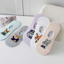 5雙 MINISO Disney Zootopia 女款隱形襪 可愛 Judy 兔子 Nick 狐狸卡通圖案 透氣柔軟隱形船襪 適合休閒穿搭與日常通勤球鞋穿著 - 船襪 - 查看 10
