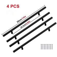 Set 4 Gagang Dapur, Tarikan Pintu T-Bar Stainless Steel, Kenop dan Gagang Kabinet, Perangkat Keras Furnitur Hitam - hitam - View 16