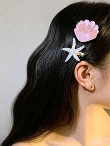 Mint Green Starfish Shell Hair Clip, Cute Versatile Summer Side Hair Barrette With Premium Texture - Multicolor - View 7