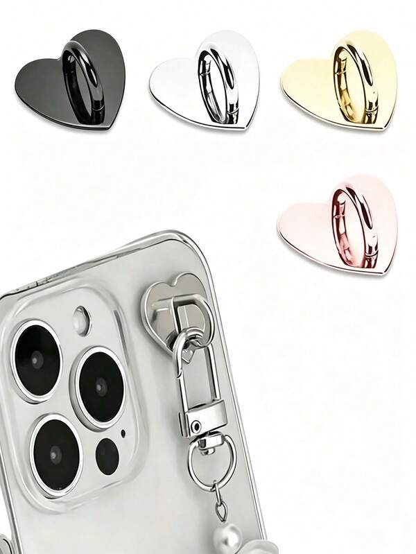 2 Pieces Heart-Shaped Metal Phone Case Accessories - Heart Pendant Hook, Phone Ring, Phone Keychain, Metal Phone Ring