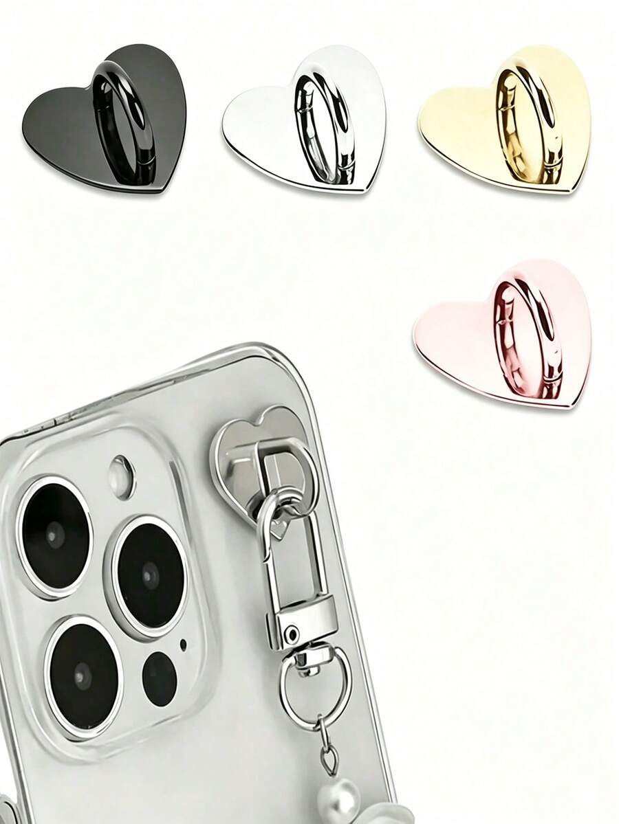 All-In-One Heart-Shaped Metal Phone Case Accessories - Heart-Shaped Hook, Phone Ring, Phone Keychain, Metal Phone Ring - Multicolor - View 1