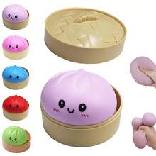 Giant Glitter Dumpling Squishy Toy - Cute Dim Sum Fidget Sensory Stress Ball For Adults & Kids, Soft Squeeze Dough Ball With Steamer Basket, Stretchy Desk Decor - 彩色 - 查看 10