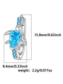 925 Sterling Silver Ocean Style Aquamarine Color Zirconia Turtle Hoop Earrings, Fresh Daily Versatile Holiday Gift - Silver - View 3