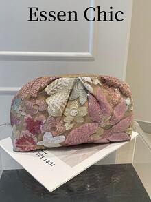 1件女款粉色亮片裝飾尼龍壓褶晚宴手拿包，夏季新品上市 - 粉色 - 查看 2