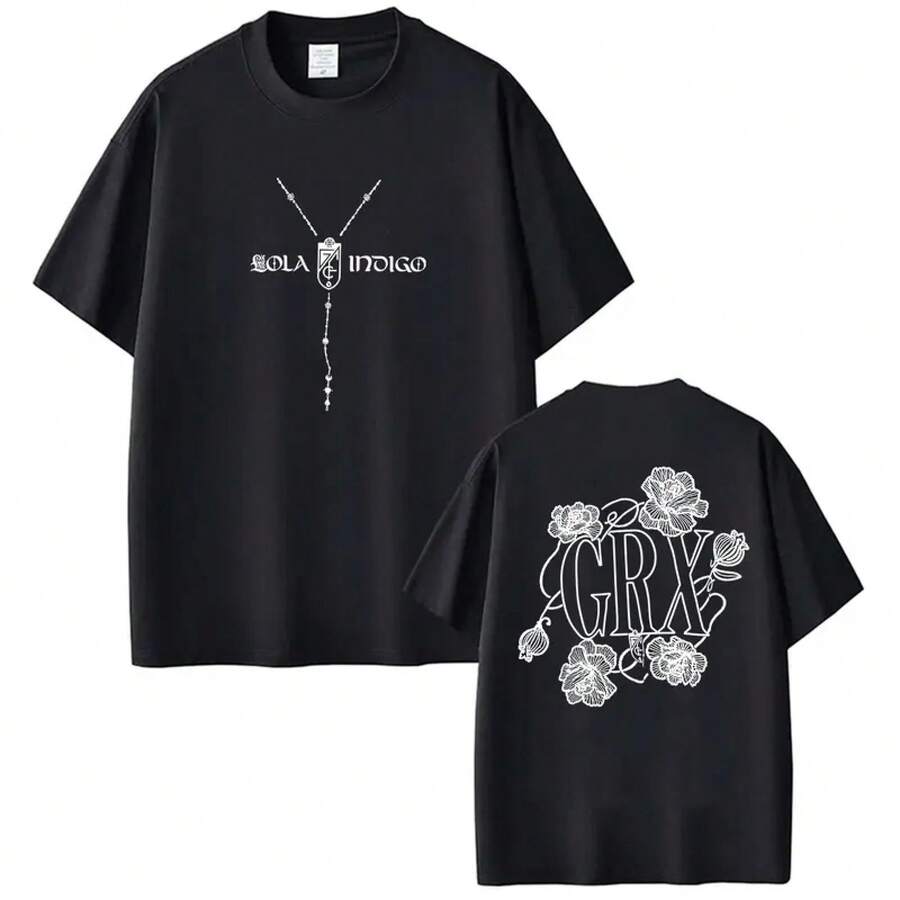 Lola Indigo GRX Tour 2026 Double Sided Printed T Shirt For Men Women Fashion O-Neck T-Shirts Casual Oversized Cotton Tee Shirt - 白色 - 查看 1