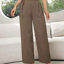 Pantalones rectos casuales lisos, versátiles para el transporte - Verde militar - Ver 6