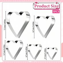 5 PCS Heart Shaped Cookie Cutter Heart Cookie Cutters, 5 Size Stainless Steel Lover Small Biscuit Cutters Valentine's Day, Weddings, And Anniversaries - Silver - View 3